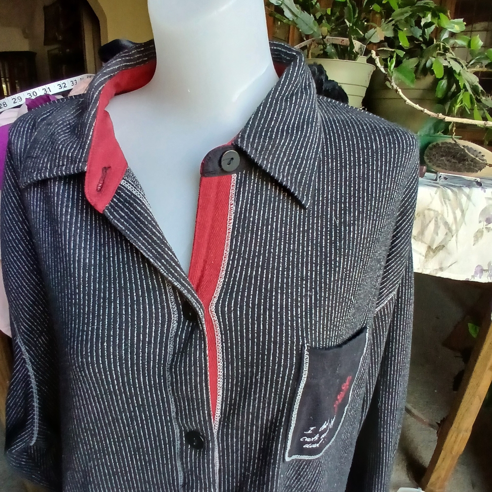 Blast Striped Black & Red Knit Button-Up Shirt